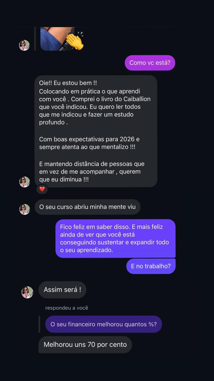 Conversa: o seu financeiro melhorou quantos por cento? Melhorou uns 70 por cento