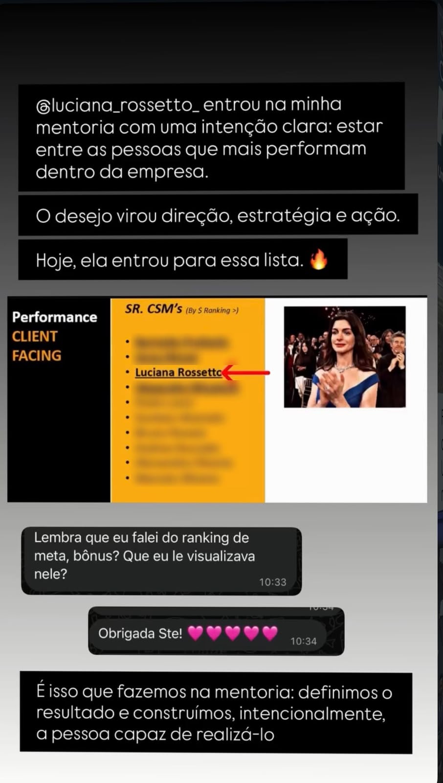 Story: Luciana Rossetto entrou na mentoria para estar entre as pessoas que mais performam na empresa, e entrou para o ranking